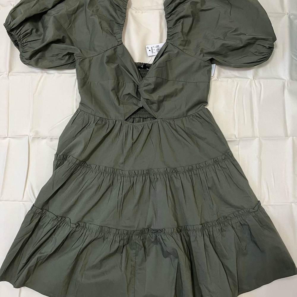 Express Olive Green Puff Sleeve Dress